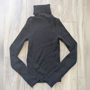 Classic Black Ribbed Turtleneck Sweater - Women's